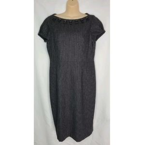 NWT Women Jones New York Grey Black Beaded Neck Sheath Wool Blend Dress Size 10